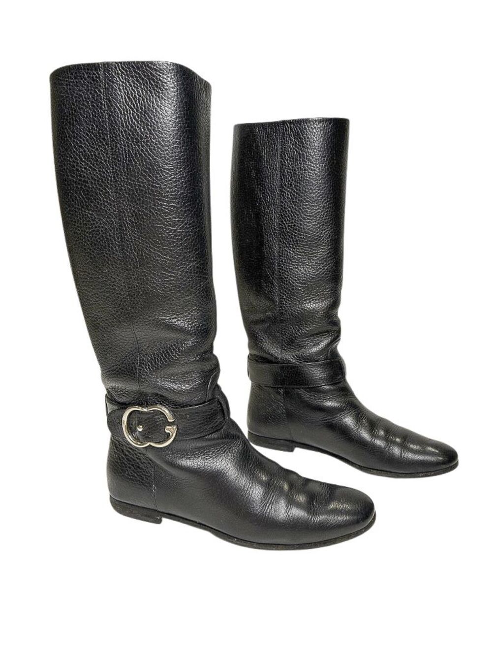 Gucci Sachalin Interlocking GG Riding Tall Boots Black Leather EU 36.5 Knee High